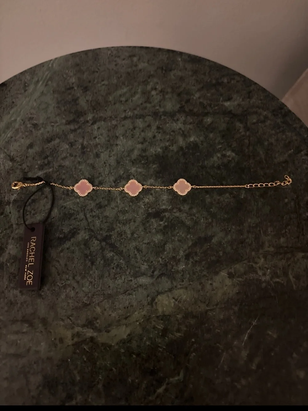 Rachel Zoe 14K Gold Plated Brass Pink Clover Bracelet RARE
